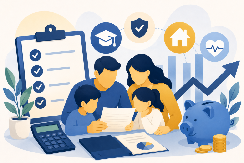 Familia revisando créditos y deducciones fiscales para reducir impuestos.
