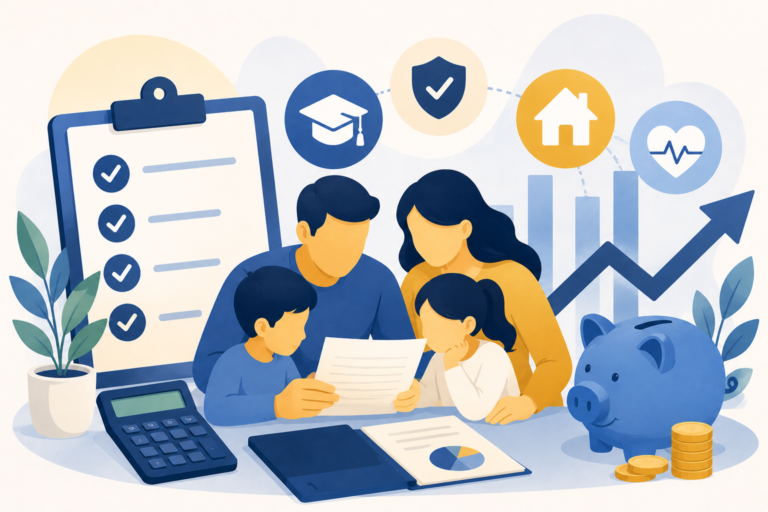 Familia revisando créditos y deducciones fiscales para reducir impuestos.